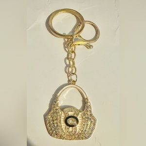 Clear/ Iridescent Crystal Handbag Bagcharm/Keychain Gold Tone